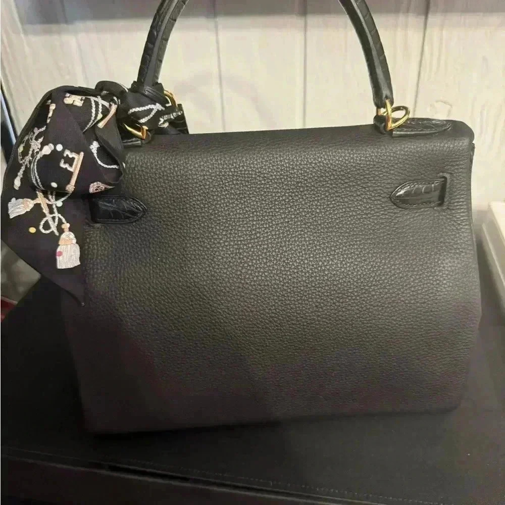 Hermes Togo matte porous crocodile Kelly retourne touch black 28.Full set - Picture 9 of 15